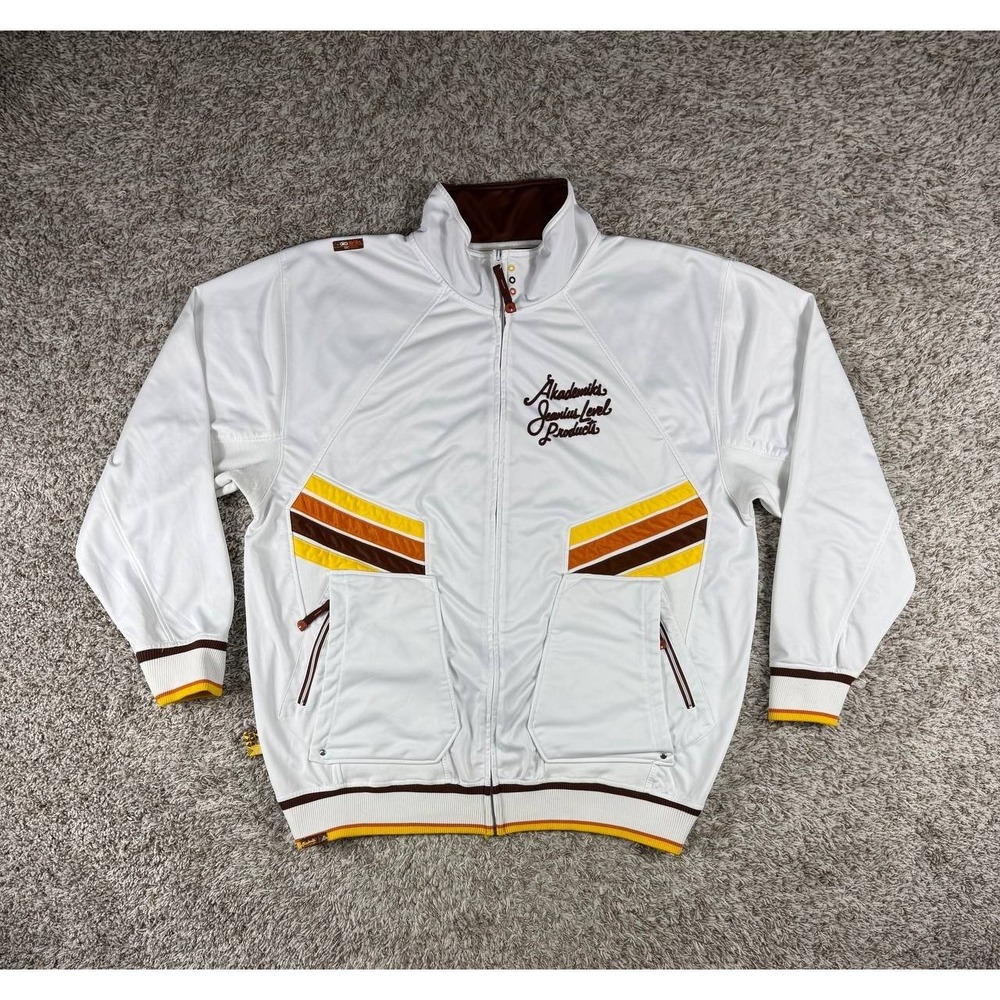 Y2K Akademiks Jeanius Original Trappers Track Jacket White Brown Men's 3XL